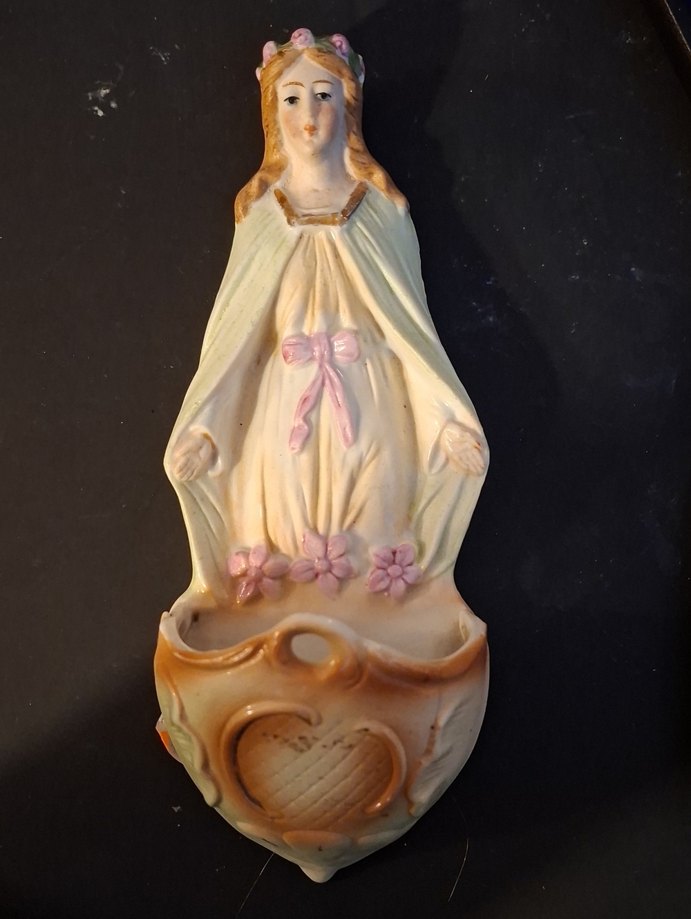 Antique 19c Bisque Holy Water Font.